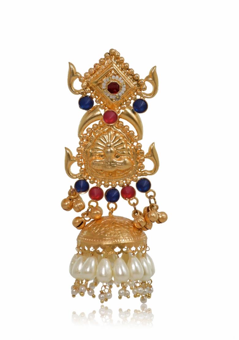 Navy Blue Brass Earrings Set - Indya