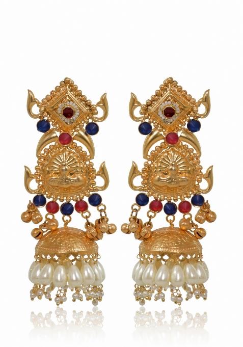 Navy Blue Brass Earrings Set