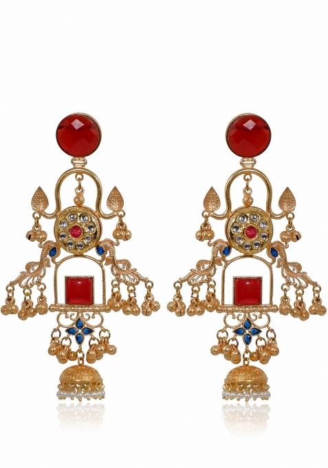 Maroon Brass Earrings Set