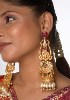 Maroon Brass Earrings Set