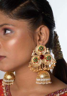 Maroon Brass Earrings Set