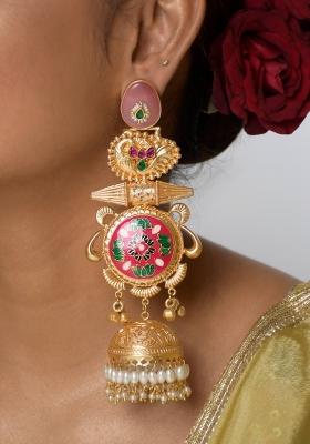 Pink Brass Earrings Set