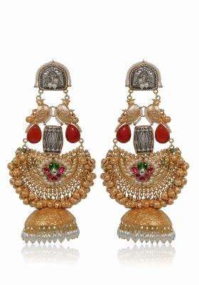 Maroon Brass Earrings Set