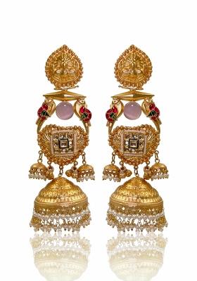 Pink Brass Earrings Set