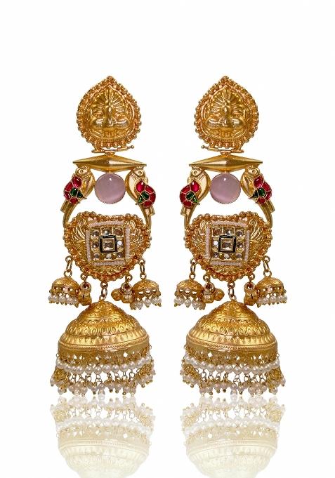 Pink Brass Earrings Set