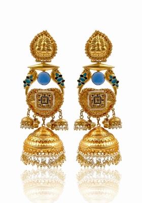 Navy Blue Brass Earrings Set