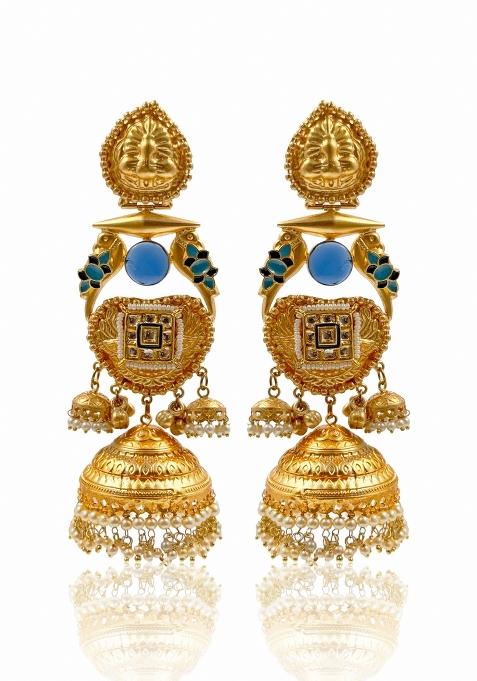 Navy Blue Brass Earrings Set