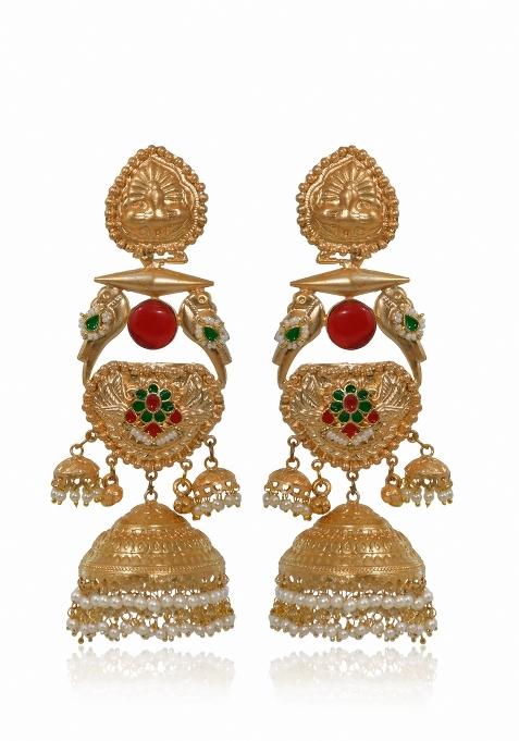 Maroon Brass Earrings Set