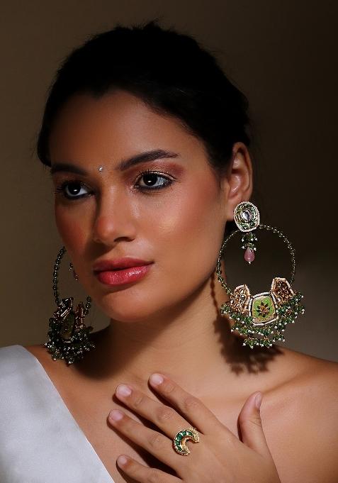 Green Alloy Drop Earring
