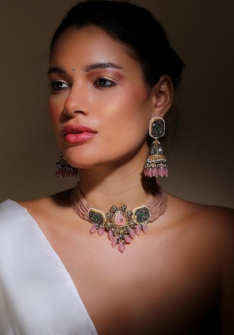 Pink Alloy Jhumka
