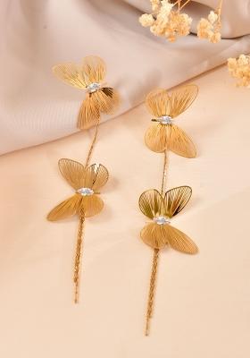Gold Toned Butterfly Design With Tassel Studs Earrings