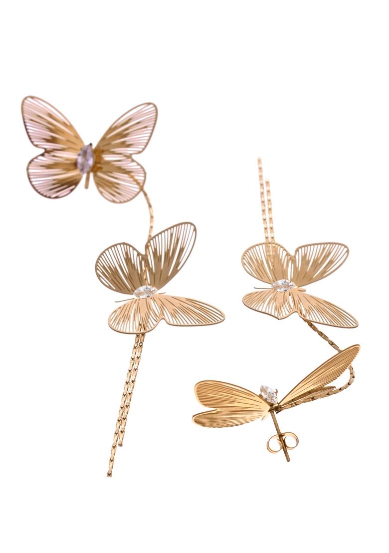 Gold Toned Butterfly Design With Tassel Studs Earrings - Indya