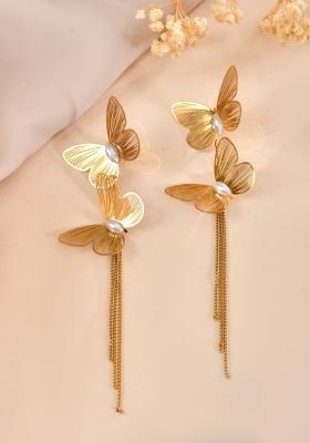 Gold Toned Butterfly Designed Studs Earrings