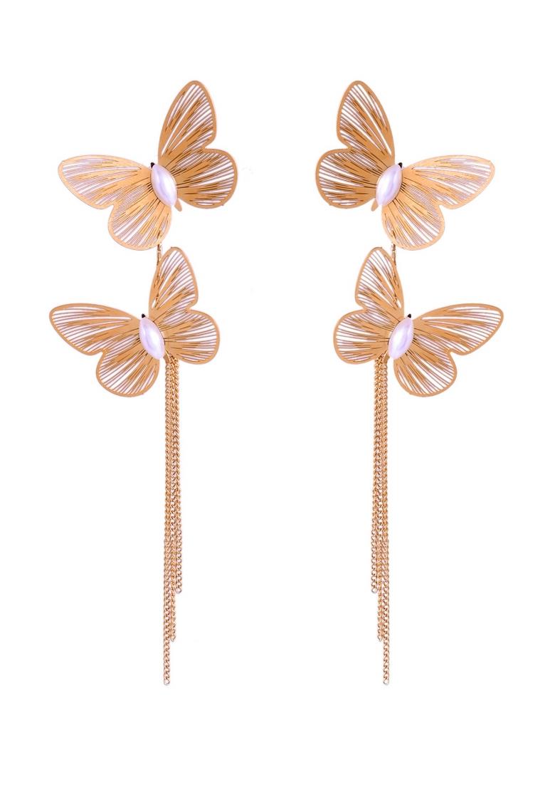 Gold Toned Butterfly Designed Studs Earrings - Indya
