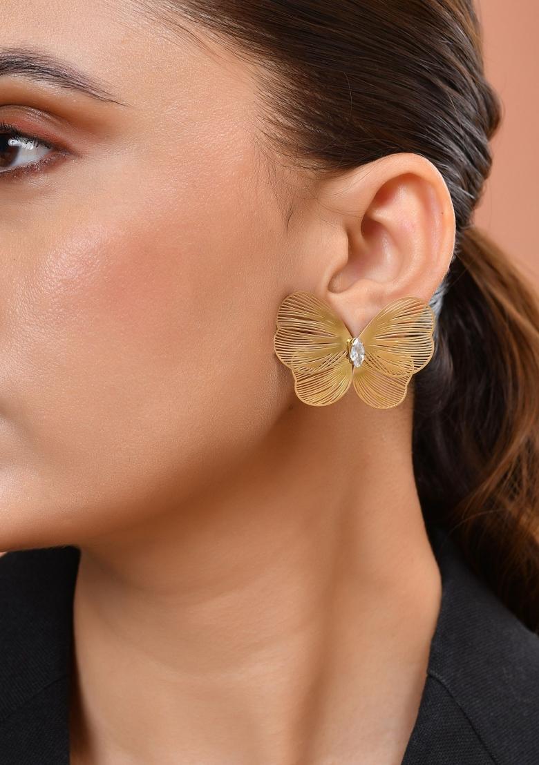 Gold Plated Butterfly Shaped Studs Earrings  - Indya