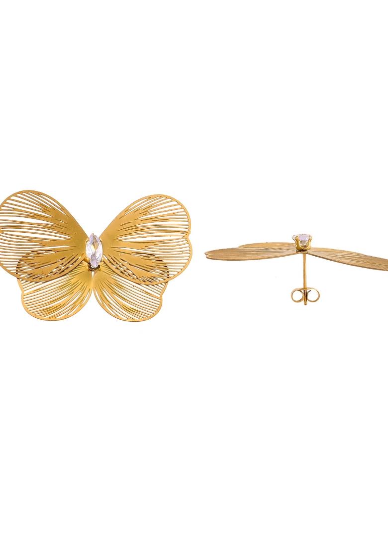 Gold Plated Butterfly Shaped Studs Earrings  - Indya