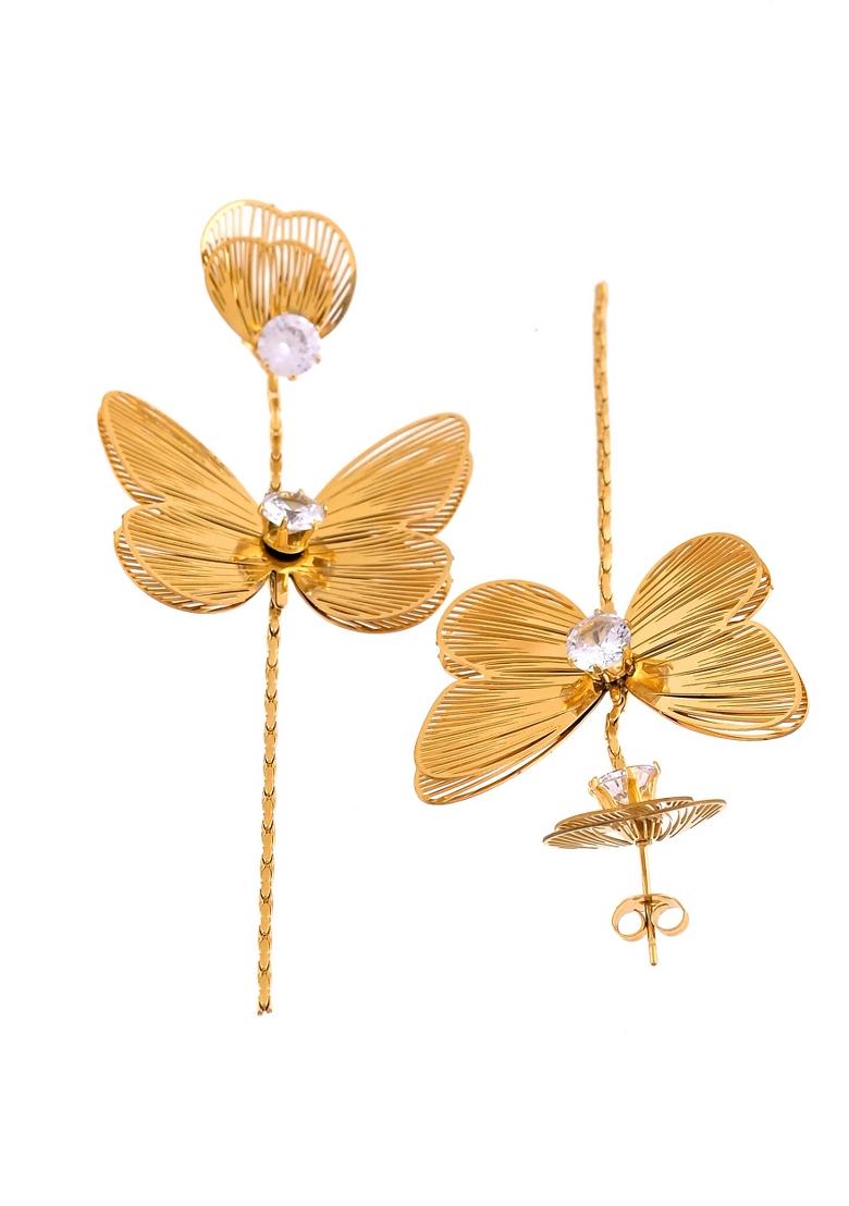 Gold Toned Single Butterfly Design With Tassel Studs Earrings - Indya