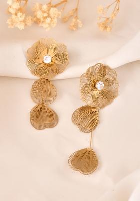 Gold Toned Floral Designed Studs Earrings 