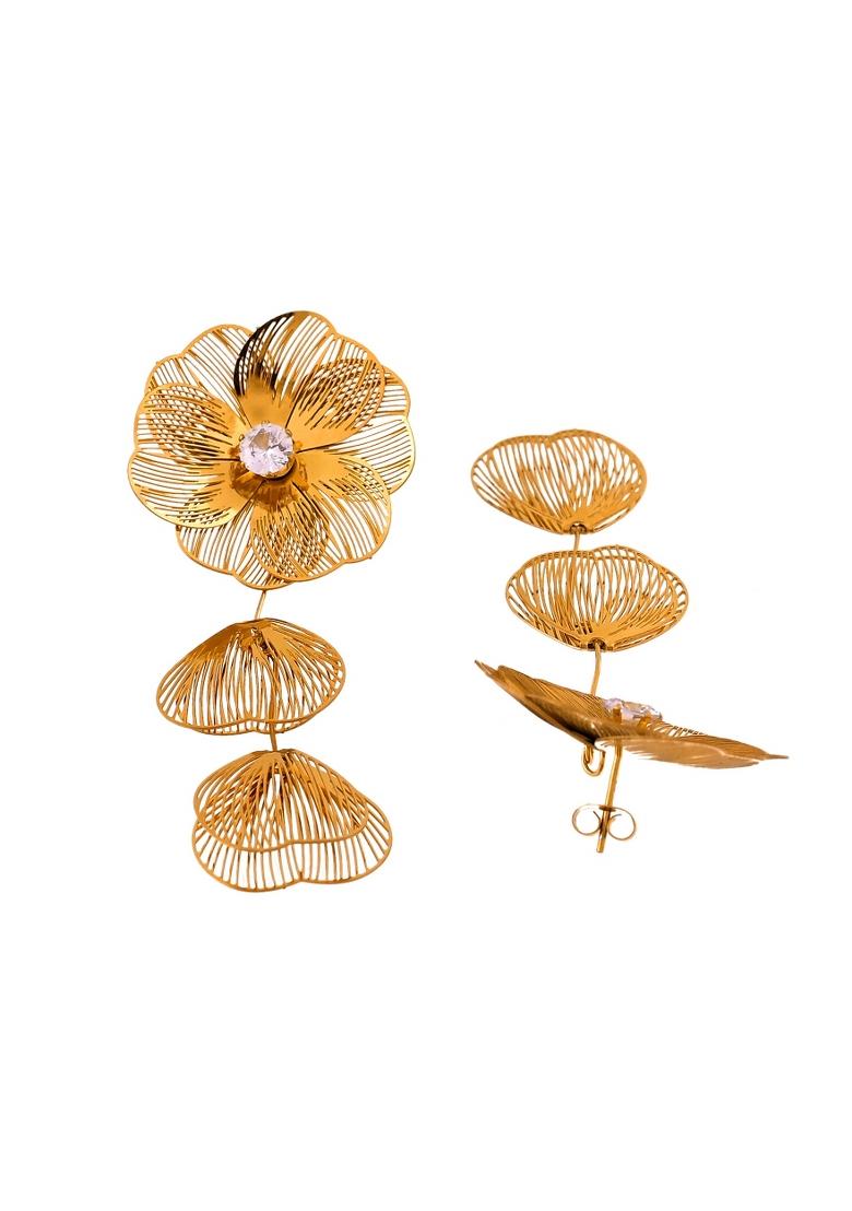 Gold Toned Floral Designed Studs Earrings  - Indya