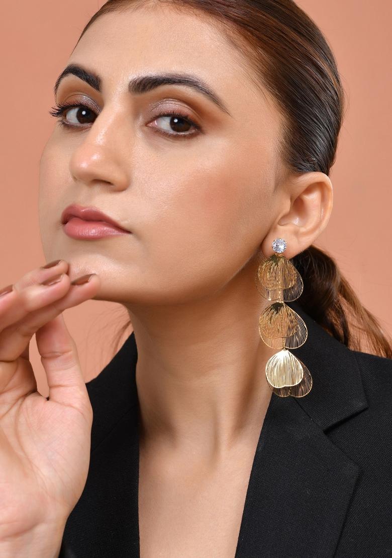 Gold Toned Leaf Designed Studs Earrings  - Indya