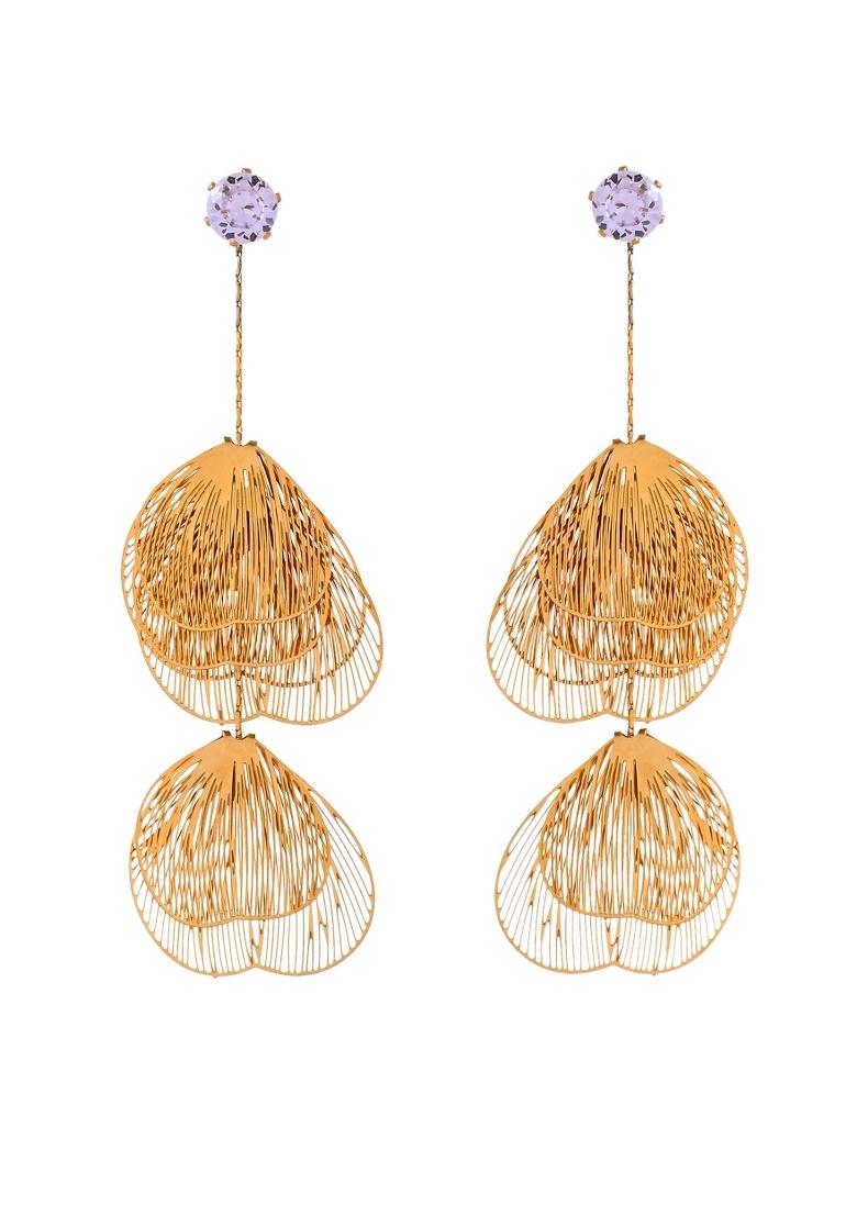 Gold Toned Leaf Designed Studs Earrings  - Indya