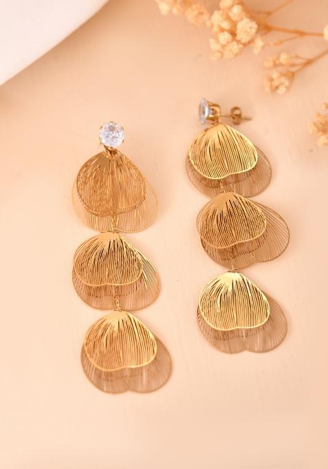 Gold Toned Leaf Designed Studs Earrings 