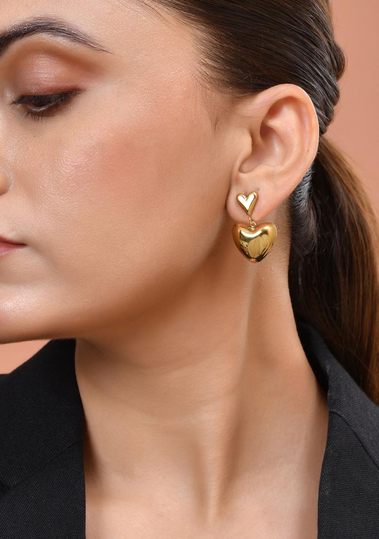 Gold Plated Heart Shaped Studs Earrings  - Indya