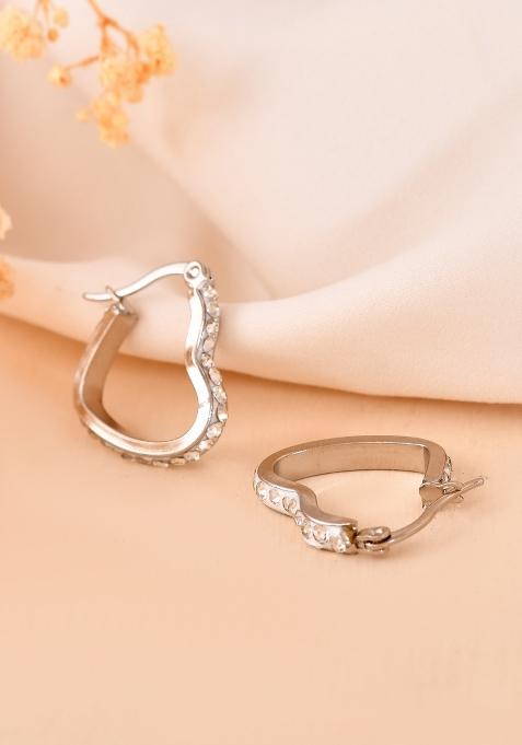 Silver Plated Heart Shaped Hoop Earrings 