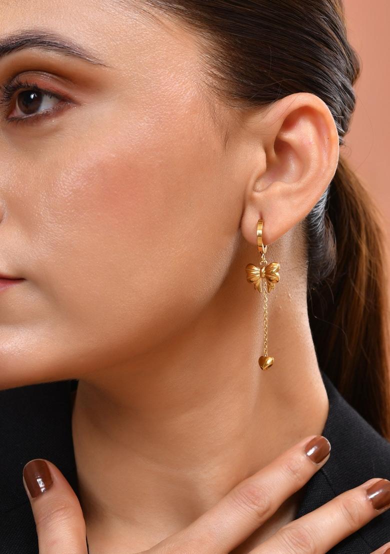 Gold Plated Bow Designed Hoop Drop Earrings  - Indya