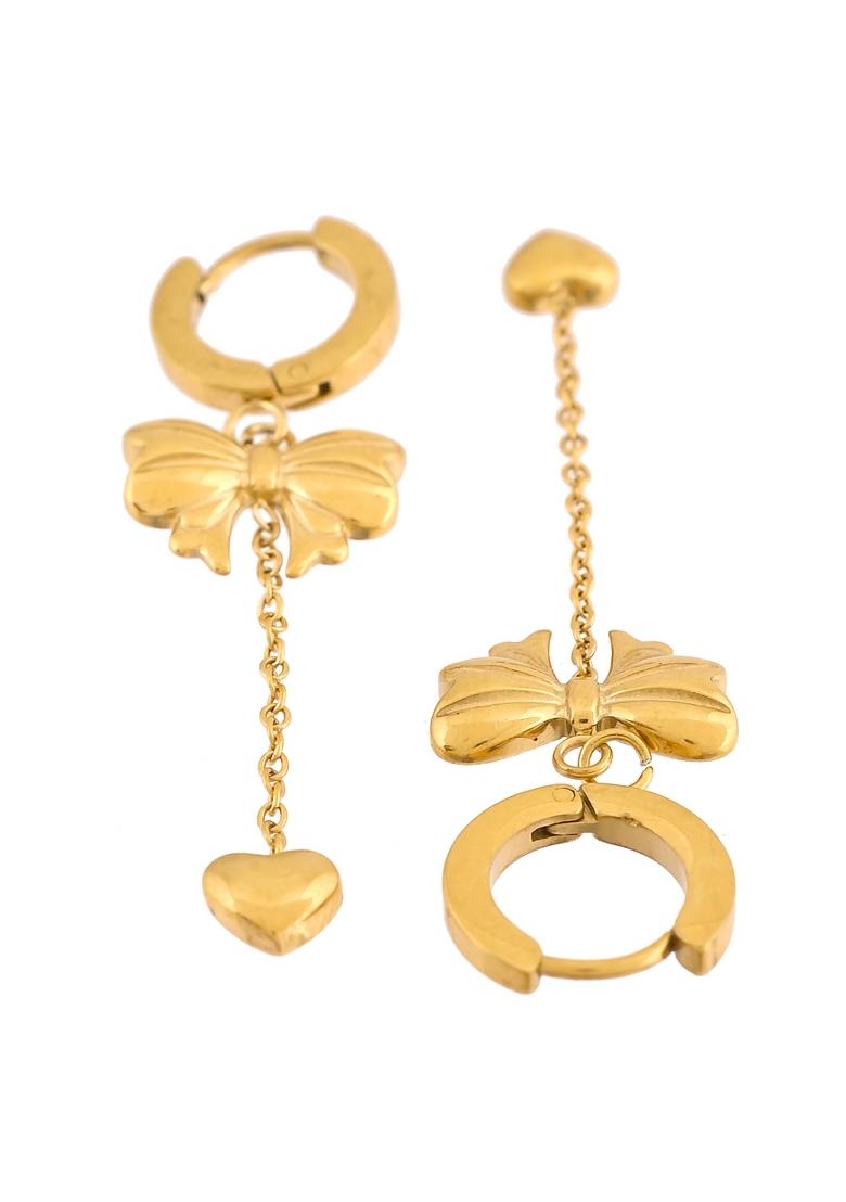 Gold Plated Bow Designed Hoop Drop Earrings  - Indya