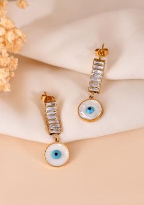 Gold Plated Stone Studded Evil Eye Drop Earrings 