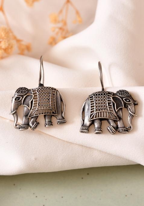 Silver Toned Animal Designed Drop Earrings 