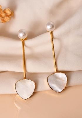 Gold Plated Stone With Pearl Long Studs Earrings 