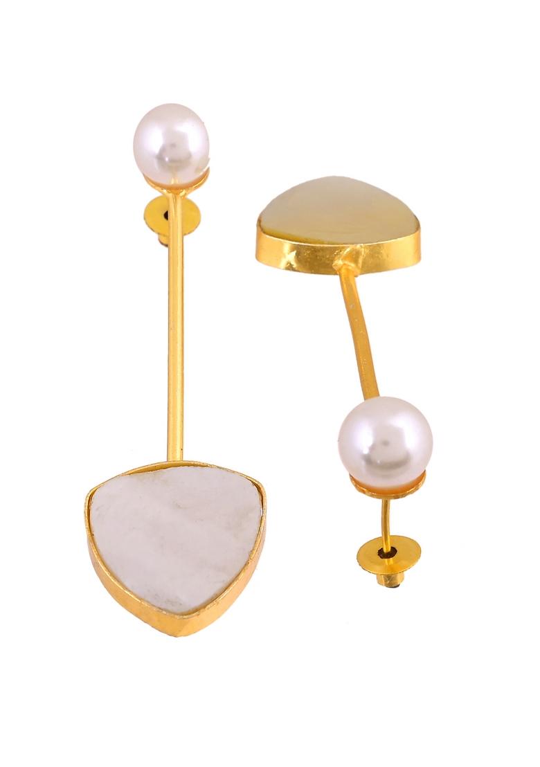 Gold Plated Stone With Pearl Long Studs Earrings  - Indya