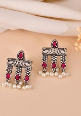 Silver Plated Deisgner Oxidized Studs Earrings 