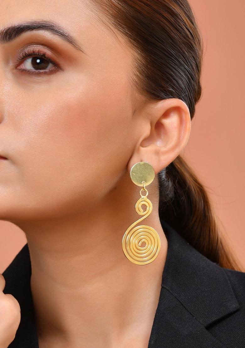 Gold Plated Twisted Designed Drop Earrings  - Indya