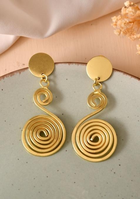 Gold Plated Twisted Designed Drop Earrings 
