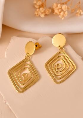 Gold Plated Square Twisted Designed Drop Earrings 
