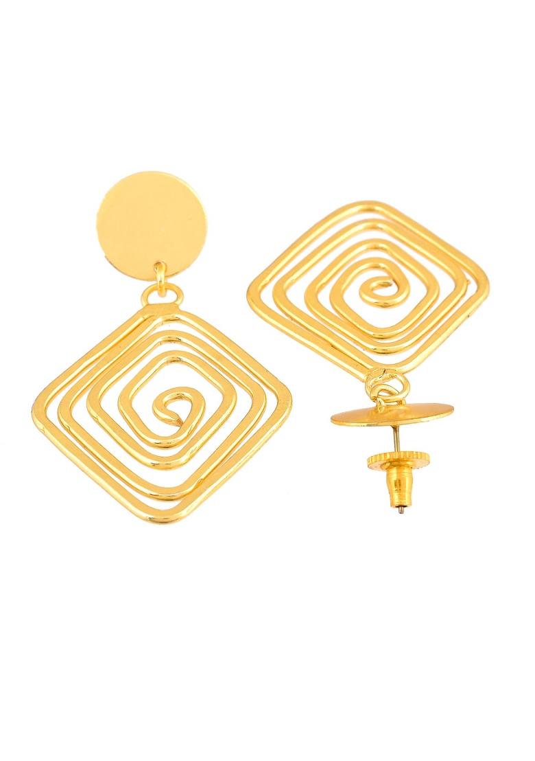 Gold Plated Square Twisted Designed Drop Earrings  - Indya