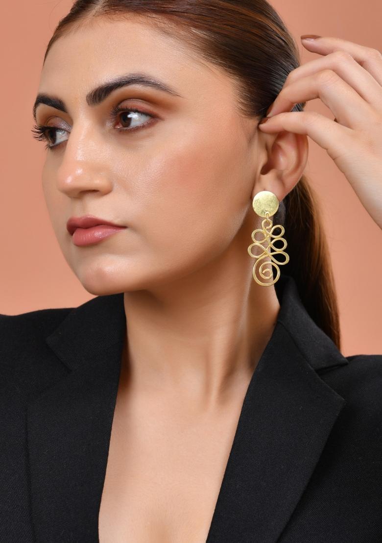 Gold Plated Designer Drop Earrings  - Indya