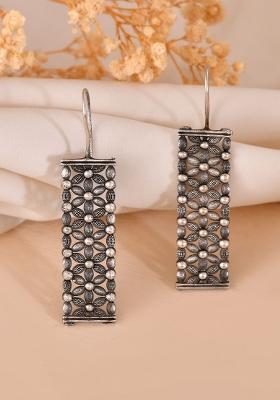 Silver Plated Beat Studded Designer Drop Earrings 