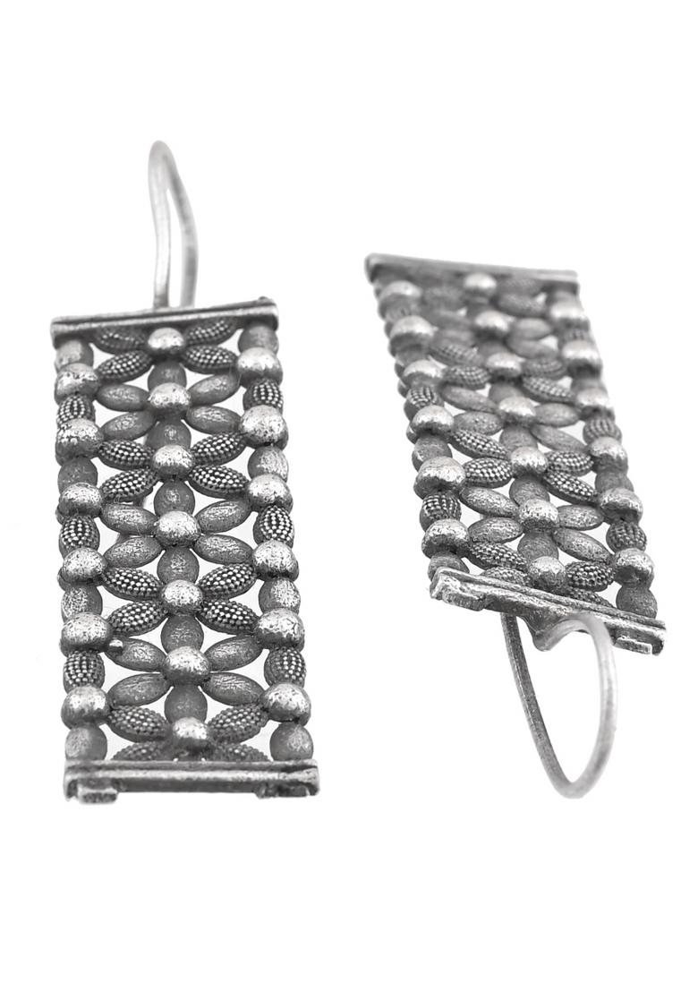 Silver Plated Beat Studded Designer Drop Earrings  - Indya