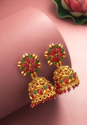 Multicolor Kundan Alloy Jhumka Earrings