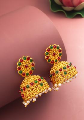 Multicolor Artificial Stones Alloy Jhumka Earrings