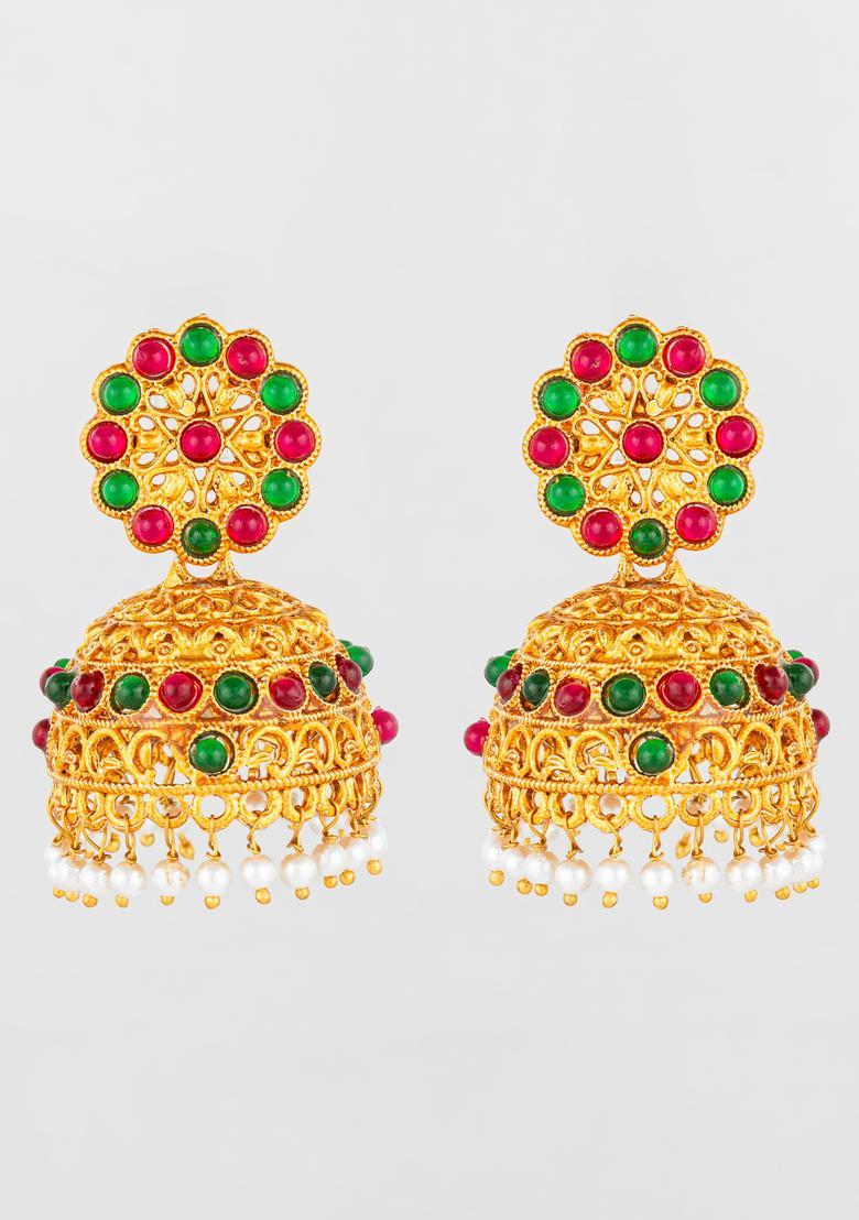 Multicolor Artificial Stones Alloy Jhumka Earrings - Indya