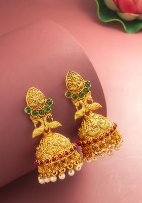 Multicolor Artificial Stones Alloy Jhumka Earrings