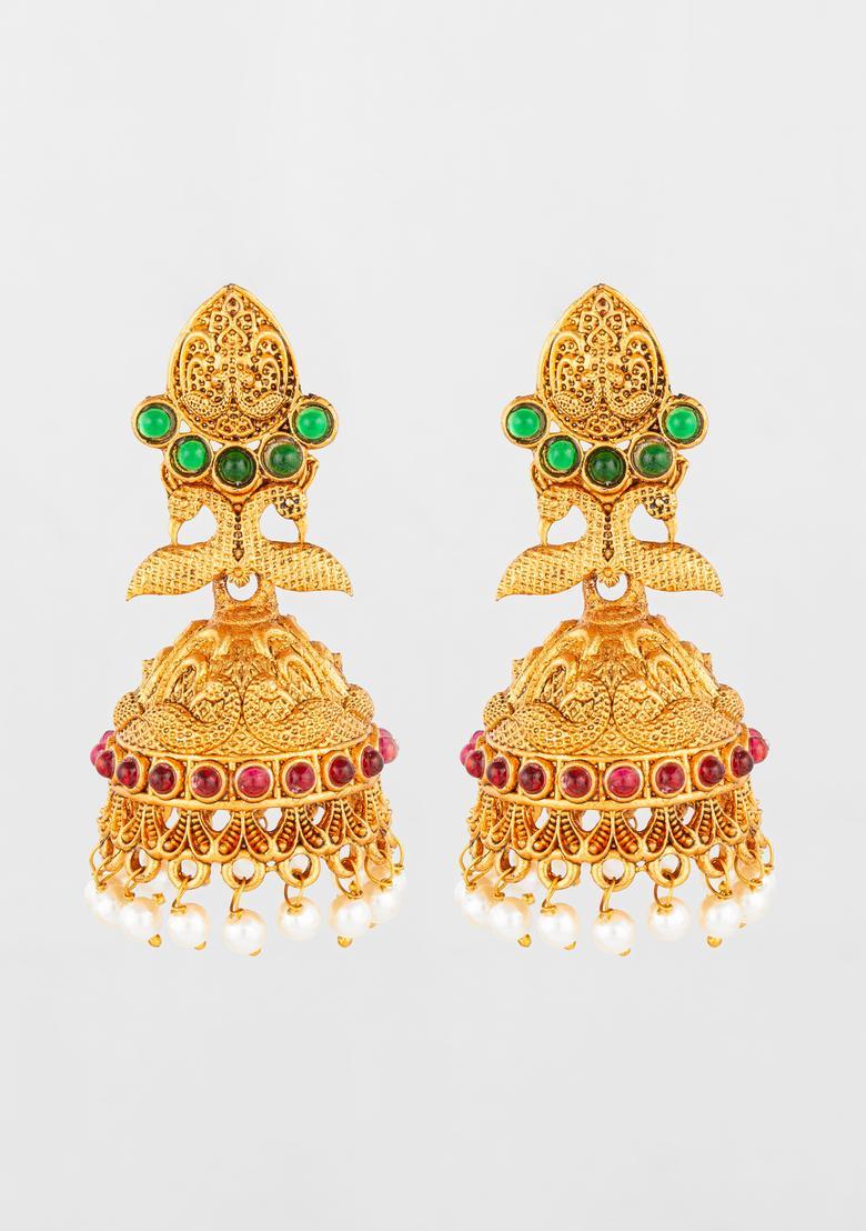 Multicolor Artificial Stones Alloy Jhumka Earrings - Indya