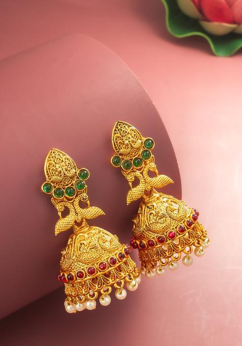 Multicolor Artificial Stones Alloy Jhumka Earrings
