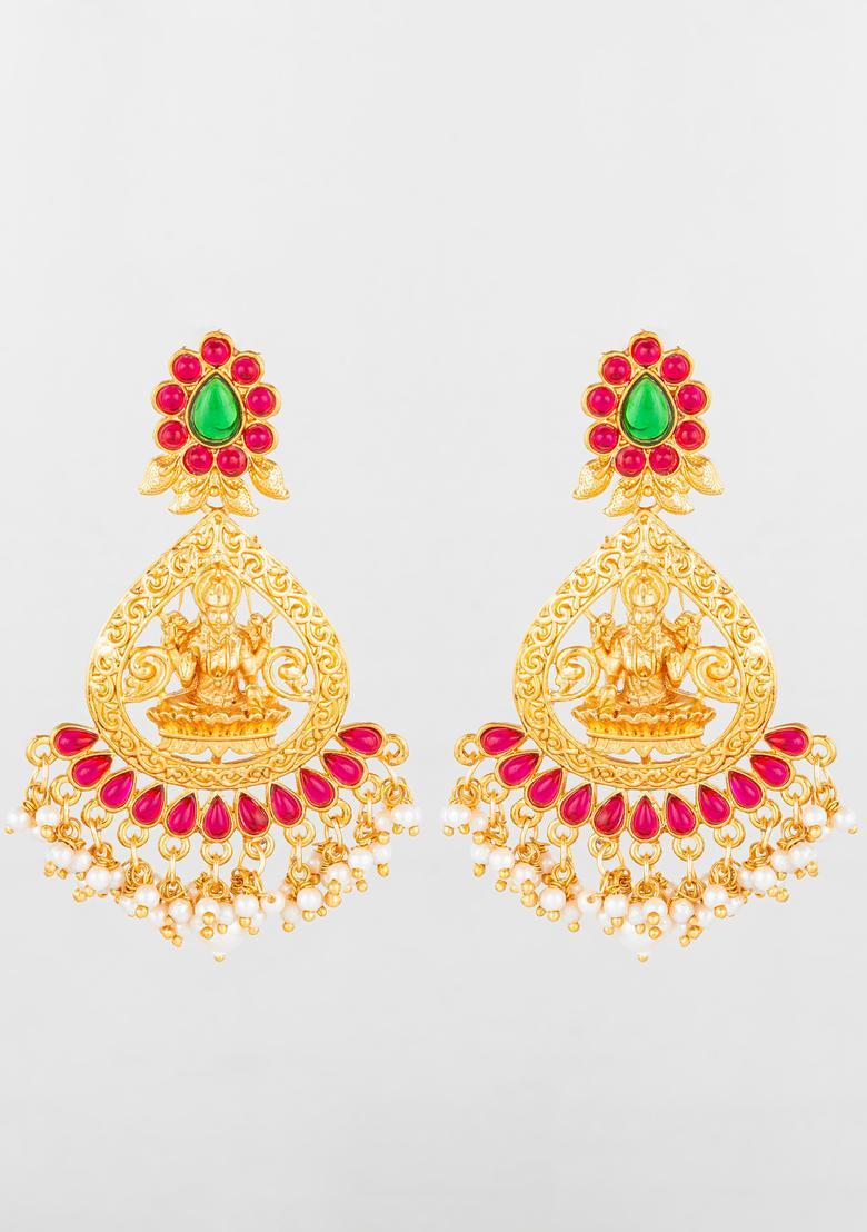 Multicolor Artificial Stones Alloy Chandelier Earring - Indya