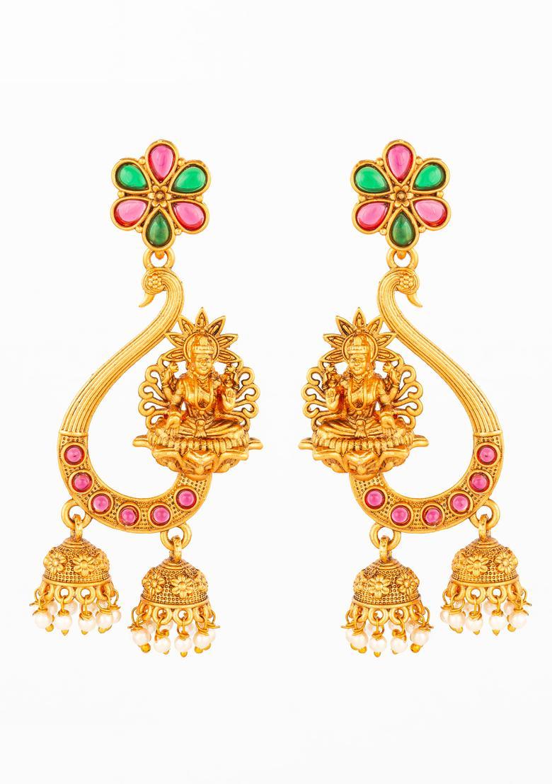 Golden Artificial Stones Alloy Chandelier Earring - Indya